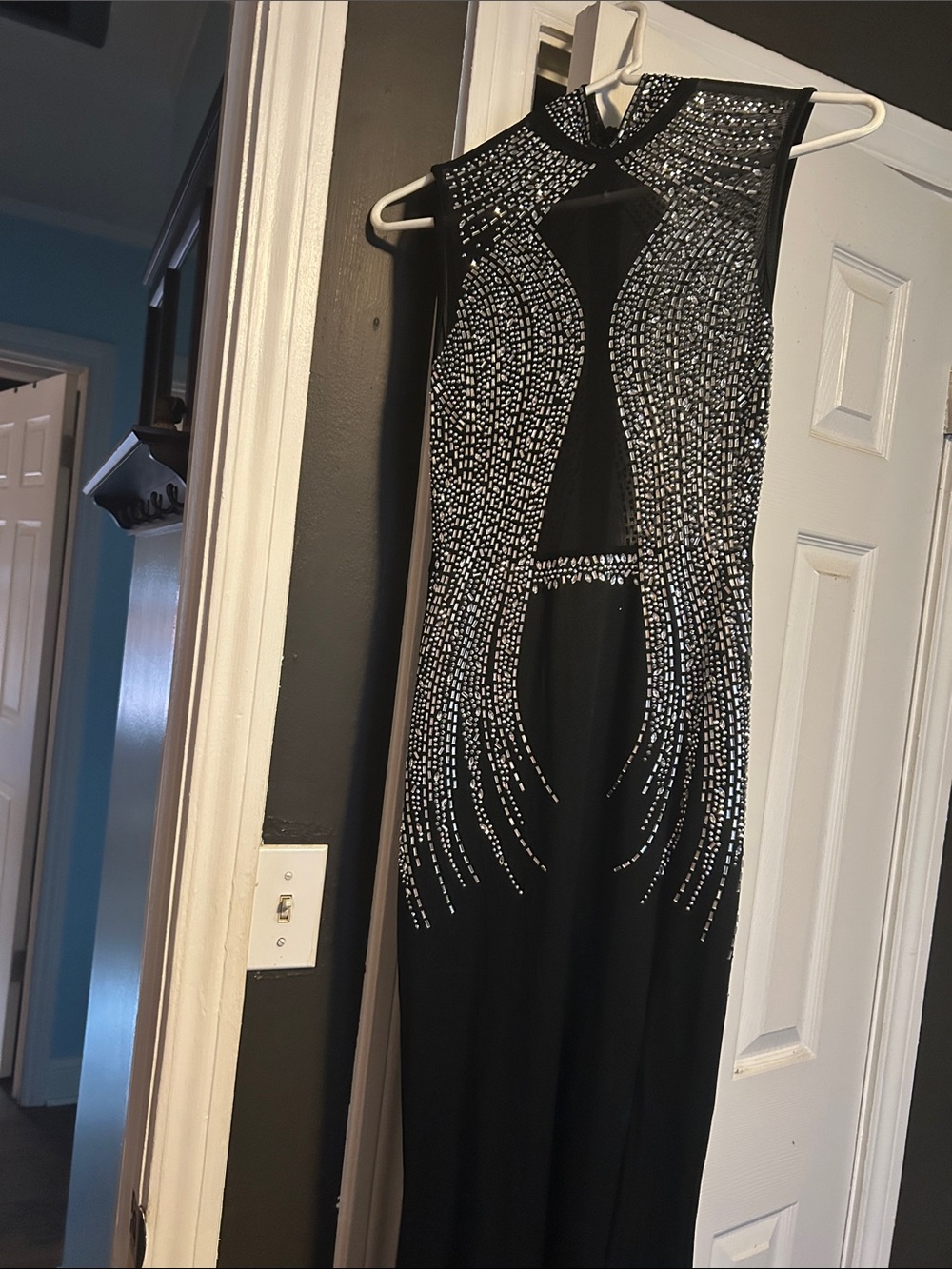 Black Sleeveless Evening Dress with Silver Beaded Detail